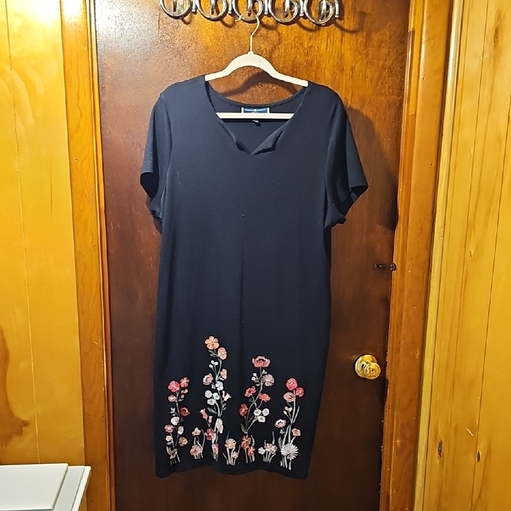 Karen Scott Blue Midi Dress V-Neck Short Sleeve